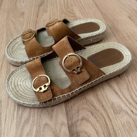 Tory Burch Espadrille Sandals Leather Tan Preppy Size 7.5 - Picture 4 of 14